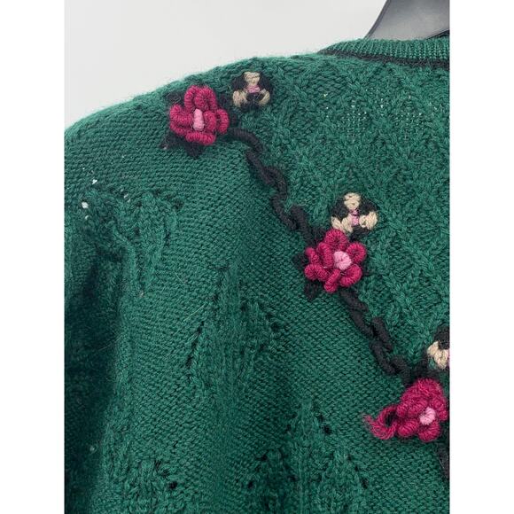CARROLL REED Women's Vintage 70's Green 3D Floral Knit Button-Up Cardigan SZ S - Picture 4 of 9